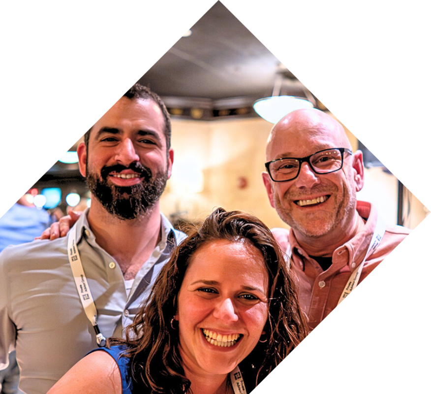 Three smiling individuals in a square frame, representing the supportive community of Your Journey Private Advisor Group.
