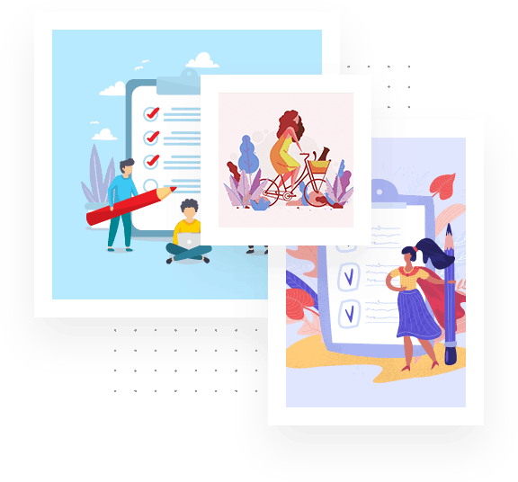 Three distinct illustrations showcasing families with children, highlighting a financial checklist for effective budgeting.